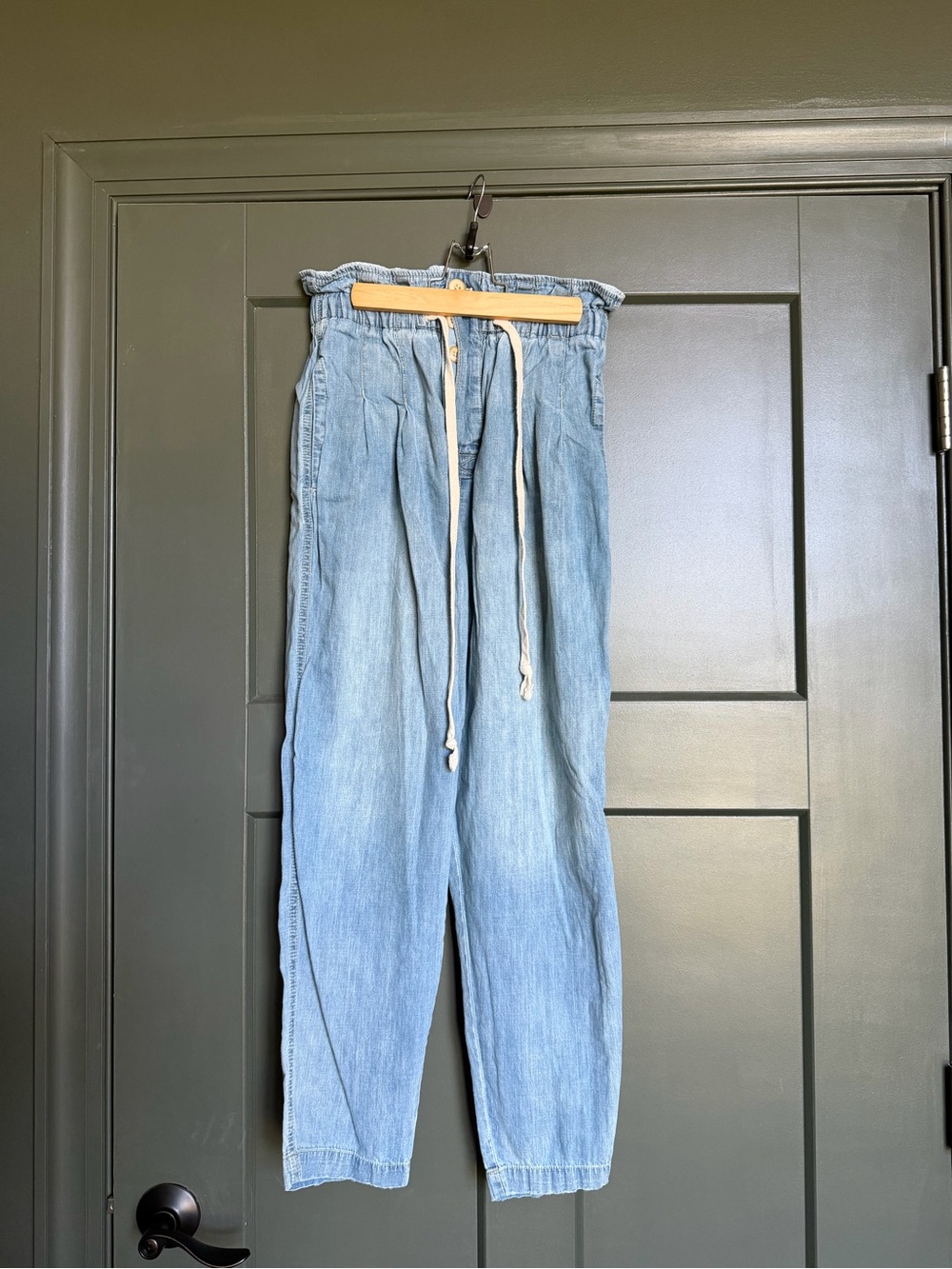 Free People Chambray Paper Bag High-Rise Drawstring Jeans